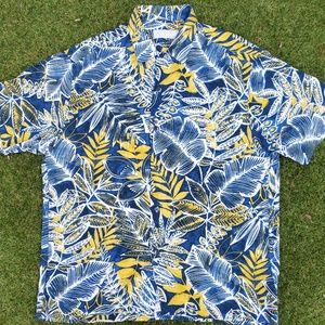 Jams World Hawaiian Floral Blue Yellow Shirt M